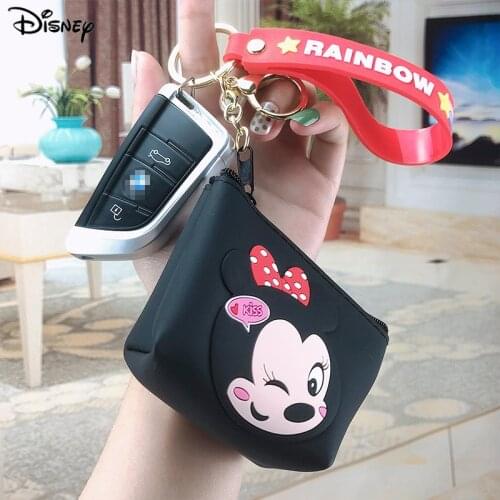 Disney Minnie Cartoon Purse Keychain Cute for Women Car Key Bag Pendant Event Souvenirs Airposd Change Mickey Storage Bags
