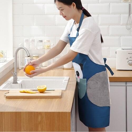 Cute Cartoon Animals Printed Kitchen Waterproof Apron Neck Hanging with Hand Wiping Towel Oil-proof Home Kitchen Apron TS2