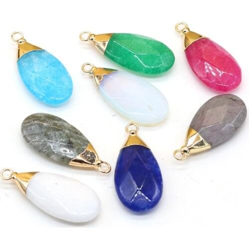 Natural Stone Pendant Long Waterdrop Crystal Agates Turquoises Lapis Lazuli Stone Charms for Jewelry Making Necklace Earring DIY