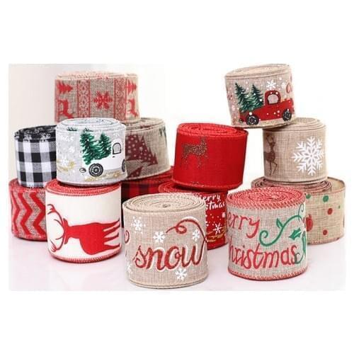 2M Linen Ribbon Printing Ribbon Wave Point Christmas Tree Decorations Ribbon Christmas Decorations