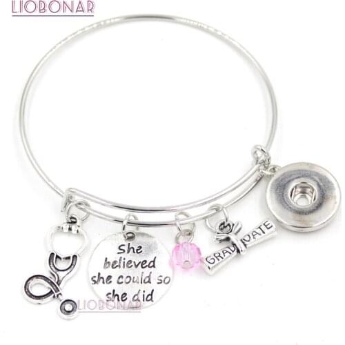 Medical Graduation Bracelet Medical Nurse Graduation Bangle Liobonar Snap Buttons Charms Bracelets Jewelry for Nurse Gifts