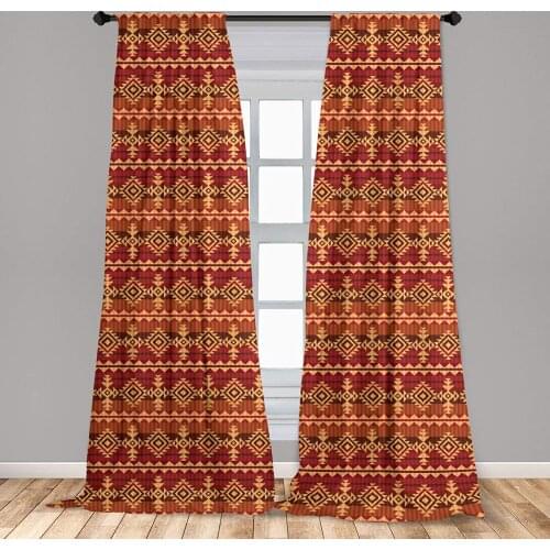 Mexican Window Curtains Aztec Culture Theme Classical Triangles Prehistoric Ornaments Window Drapes with Rod Pocket