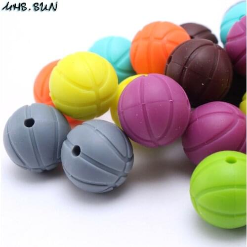 MHS.SUN Newest baby teething silicone beads 16mm basketball shape silicone beads 100% food grade chewable in kid teethers