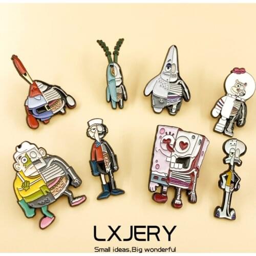 Cartoon Anatomy Patrick Star Sponge Pin Badge On Backpack Funny Brooch Pins For Clothes Broche For Schoolbag