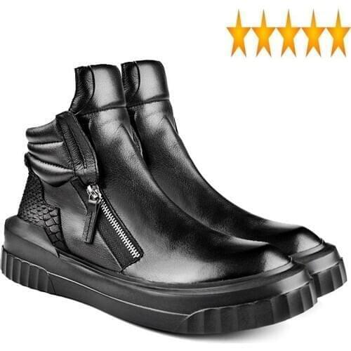 Men Business Casual High-Top 2021 Genuine Leather British Ankle Top Quality Winter Snow Boots Sneaker Zip Flat Shoes