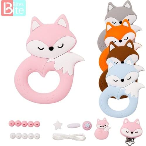 Pacifier Clip DIY Set Silicone BPA Free Fox Teething Necklace Pacifier Clips Holder Chain Baby Boy and Gilr Nurse Accessories