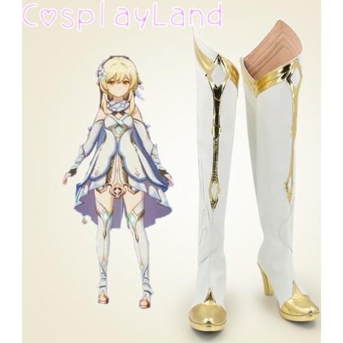 Game Genshin Impact Lumine Cosplay Boots Shoes Leather Shoes Cosplay Accessories Halloween Party Shoes for Women Long Shoes