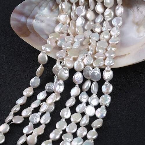 Wholesale White Natural Freshwater Pearl Coin Shape Loose Beads With Small Tail