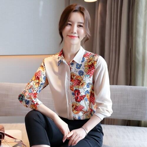 2021 Autumn New Style Korean Fashion Design Printed Silk Shirt Women Long-sleeved Casual Ladies Tops Plus Size