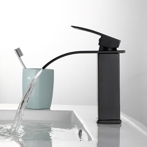 Basin Waterfall Faucets Bathroom Sink Faucet Black Brass Single Handle Hole Basin Tap Grifo Lavabo Wash Hot and Cold Mixer Taps
