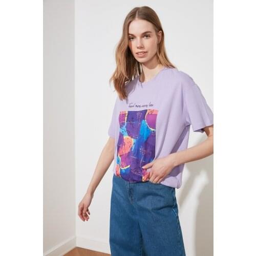 Trendyol Printed Boyfriend Knitted T-Shirt TWOSS20TS1206