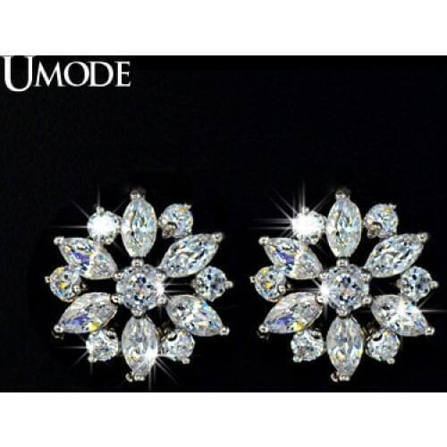 UMODE Luxury Round and Marquise cut Cubic Zirconia Stone Cluster Flower Stud Earring For Women Birthday Bijouterie UE0018