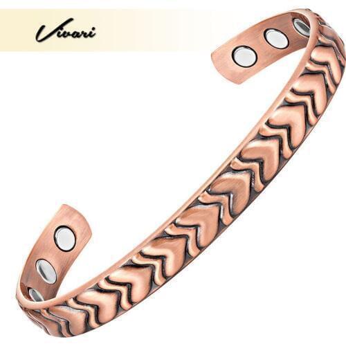 Vivari Magnetic Pure Copper Bangle For Ladies Love Heart Pattern Valentines Day Gift Pain Relief Fashion Jewelry