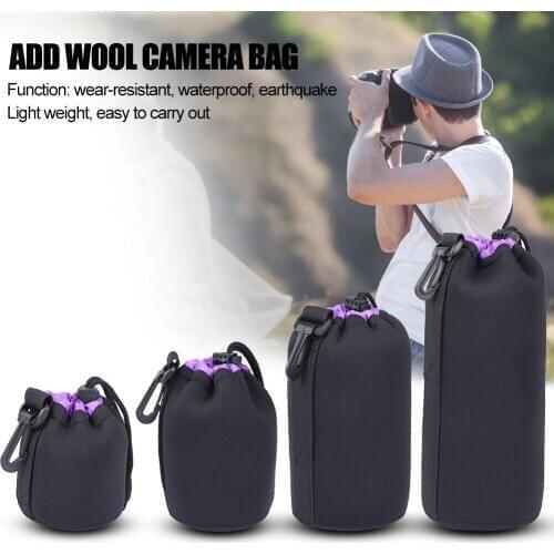 Waterproof Camera Lens Pouch Portable Quick Release Lightweight Shockproof Drawstring DSLR Lens Soft Protective Bag