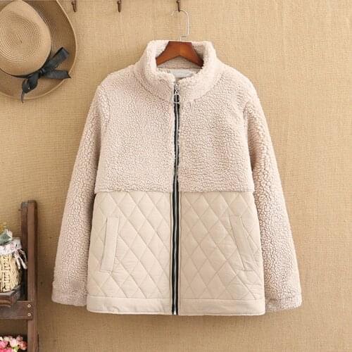 Large Size Women Cotton-Padded Jacket Winter Short Lightweight Jacket Stand-Up Collar Hoodless Long-Sleeved Quilted Plush Jacket