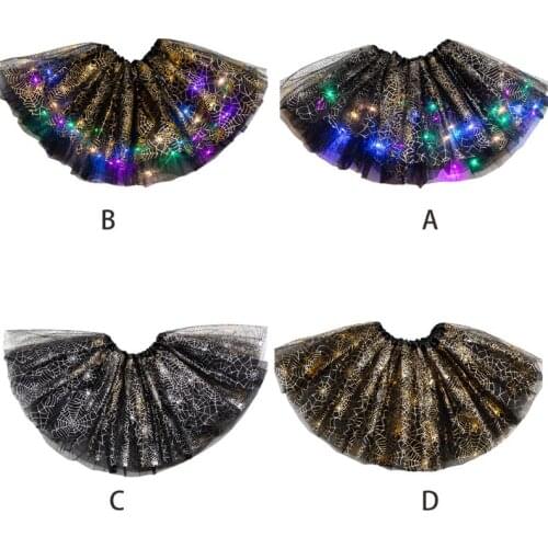 Kids Baby Girls Metallic Spider Web Tutu Skirt LED Light Up Princess Halloween Party Cosplay Carnival Flashing Ballet Dance Wear