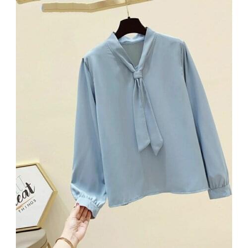 Womens Spring Autumn Style Chiffon Blouse Shirt Womens Solid Color Long Sleeve V-Neck Casual Loose Tops SP1113