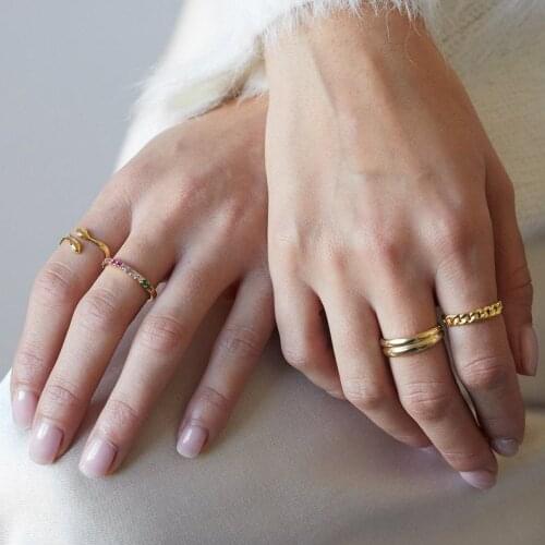 Gold Vermeil 925 sterling silver finger ring open adjusted snake shaped minimal delicate rings for women