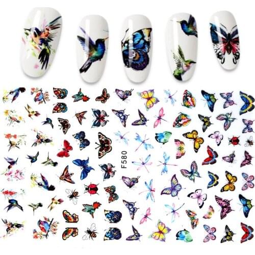 1pc Animal Plant Nail Stickers Butterfly Fox Flower Nail Decal Manicure Decorations