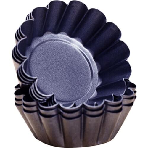 12pcs Non-stick Carbon Steel Mini Tart Pans Tartlet Cupcake Reusable Egg Tart Baking Mold Muffin Cup