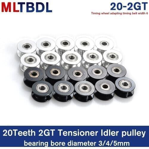 2M 2MGT 2GT 20 Teeth Synchronous Wheel Idler Pulley Bore 3mm 4mm 5mm with Bearing with Teeth or No Teeth Color Silver and Black