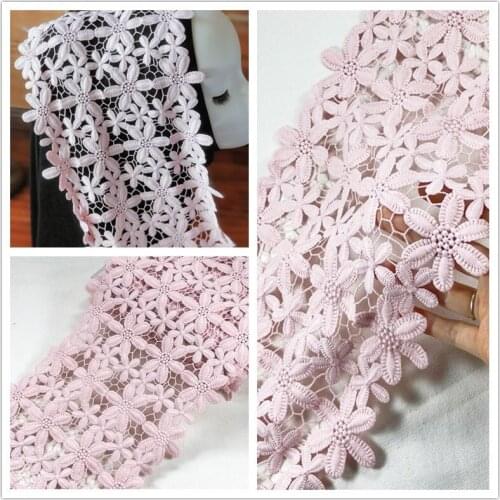 3Meters Super Wide Pink Flowers Lace Trim Knitting Wedding Embroidered Diy Handmade Patchwork Ribbon Headdress Sewing Supplies