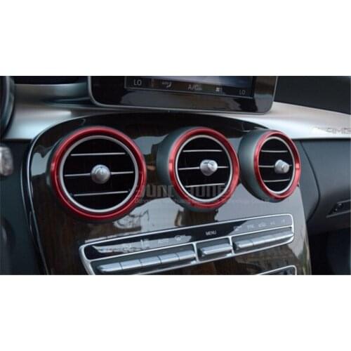 7pcs Red Exterior A/C Air Vent Outlet Ring Cover Trim for Mercedes Benz C Class 2015 W205 C180 C200 C250 C300 C400 & GLC 2016