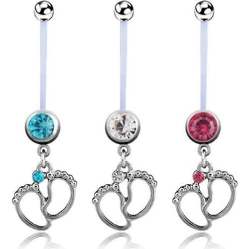 Pregnant women belly button button cartoon foot pallet bend flexible piercings jewelry blue/white/pink