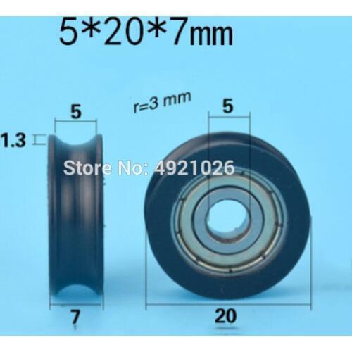 Free shipping 10 pcs 5*20*7mm groove U-shaped embedded 625ZZ drawer equipment 3d printer rubberized bearing pulley