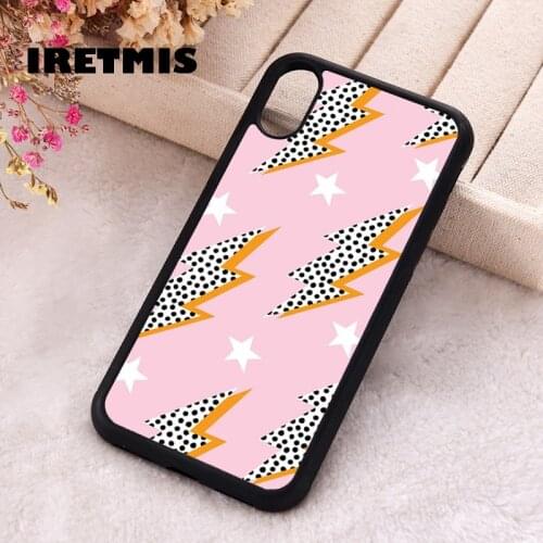 Iretmis 5 5S SE phone cover cases for iphone 6 6S 7 8 Plus X Xs XR 11 12 MINI Pro Max Silicone Pink Polka Dot Lightning Bolts