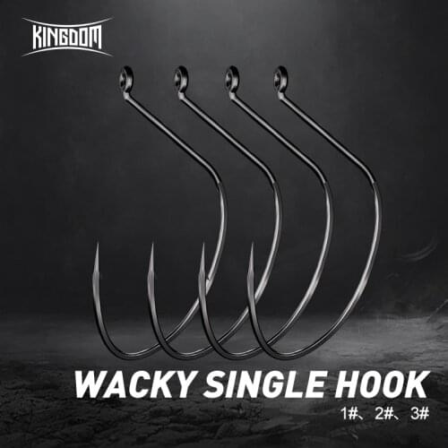 Kingdom 15pcs/bag Fishing Hooks Wacky Single Hook 1# 2# 3# Flat Hook Body Strong Pulling Force Sharp Barb Fishing Accessories