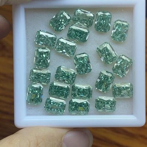 GRA Light Green Radiant Cut Moissanite 6*8mm 2cts Lab Grown Stones VVS1 Loose Gemstone For Ring