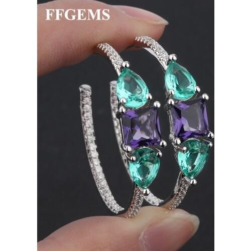 FFGems Multi Color Square Stone Hoop Earrings For Women Girl Gift Big Circle Earrings Black Gold Plated Wholesale