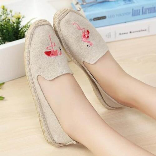 Embroidery Sewing hemp canvas shoes woman moccasins slip on fisherman flamingo/watermelon/cherry/eyes espadrilles flat wowen2020