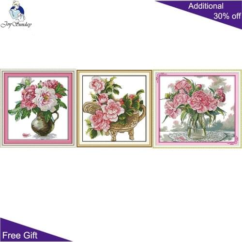 Joy Sunday Peony Vase H651 H674(4) H746 Counted Stamped China National Flower Bring Wealth Home Decor Cross Stitch kits