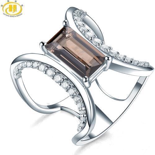 Hutang 1.99ct Smoky Quartz Womens Ring Natural Gemstone Solid 925 Sterling Silver Rings Fine Jewelry Unique Fashion Design Gift
