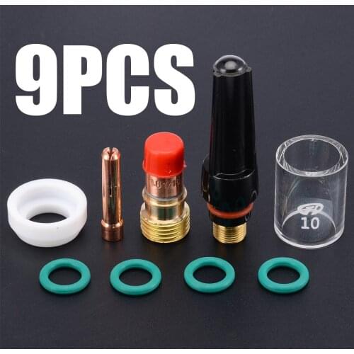 9pcs/Set 1.6mm Welding Torch Gas Lens Glass Cup Kit For Tig WP-17/18/26 1/16'' Welding Accessories