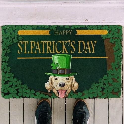 Happy St Patrick Day Labrador Retriever House Rule Custom Doormat Decor Print Carpet Soft Flannel Non-Slip Doormat Bedroom Porch