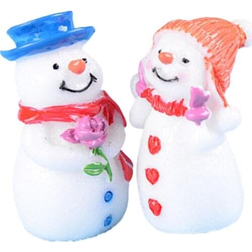 Miniature Couple Snowman Resin Figurine Model DIY Landscape Decor Xmas Gift Christmas Pendant Fairy Wholesale