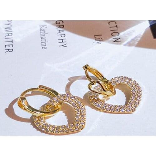 Mifeiya Trendy Romantic Full Heart Love Shape Rhinestone Crystal Zircon Hoop Earrings for Women Girls Party Bridal Jewelry