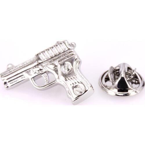 High quality mens Brooch Lapel Badge Pin NEW Silvery pistol Brooch Pin mens Wedding Shirt Lapel Brand Jewelry Pin