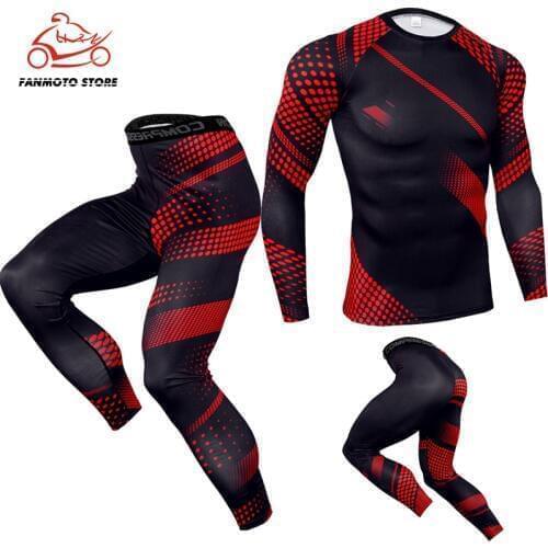 Men motorbike Sport Compression Sets t shirt And Pants Suits Jogging Workout Set Male Gym Fitness Crossfit Sportswear Leggings
