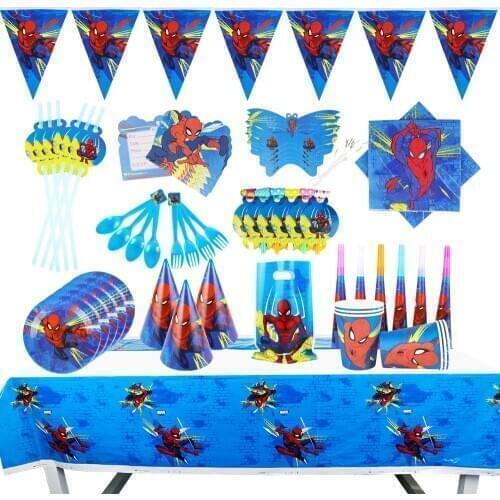 New Spider-Man Kids Birthday Party Balloon High Quality Paper Cups Plates Bags Tablecloth Baby Shower Decorations Supplies
