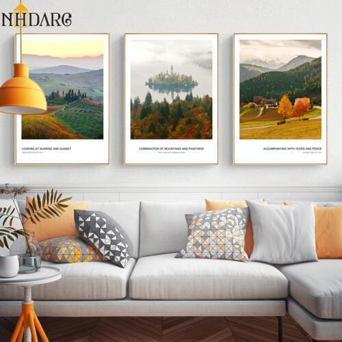 Wall Art Posters and Prints Canvas Painting Wall Pictures for Living Room Modern Nordic Rural Rice Field Scenery Decoration