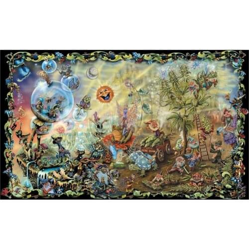 Living room home wall decoration fabric poster Psychedelic fairies magic mushrooms gnomes