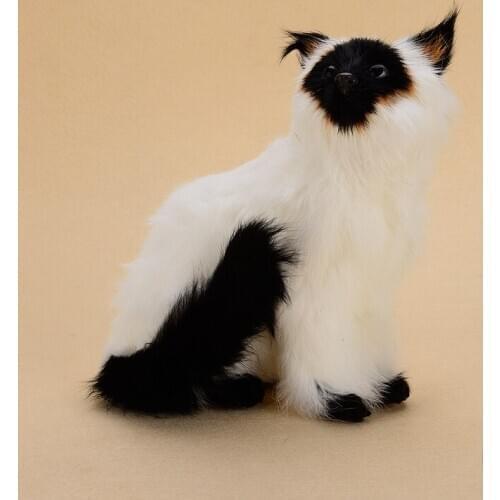 New simulation black mouth cat toy resin&fur white sitting cat doll gift about 16x10x20cm 2551
