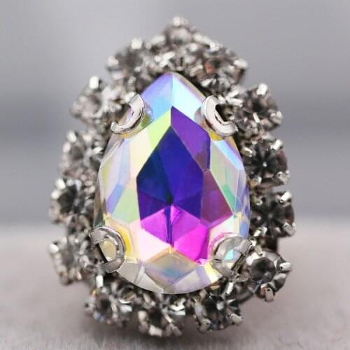 New arrival sew on glass rhinestones with claw AB Color flatback Teardrop sew on Crystal button diy weddiing Accessories