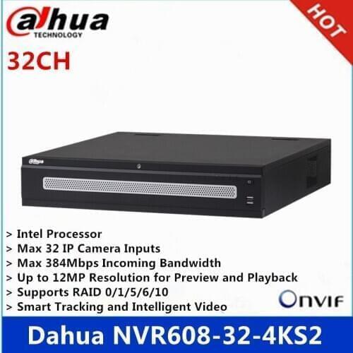 Original Dahua NVR608-32-4KS2 32 Channel Ultra 4K H.265 Network Video Recorder max support 12MP Resolution DH-NVR608-32-4KS2