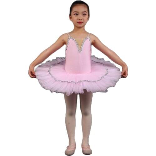 Light Pink Rehearsal Tutu for Girls Ballet Dance Tutu Spandex Bodice with Layers of Pleated Tulle Ballet Pancake Tutus PLL008