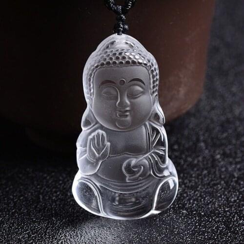 Natural crystal Buddha pendant, protection against evil, Asian Buddha